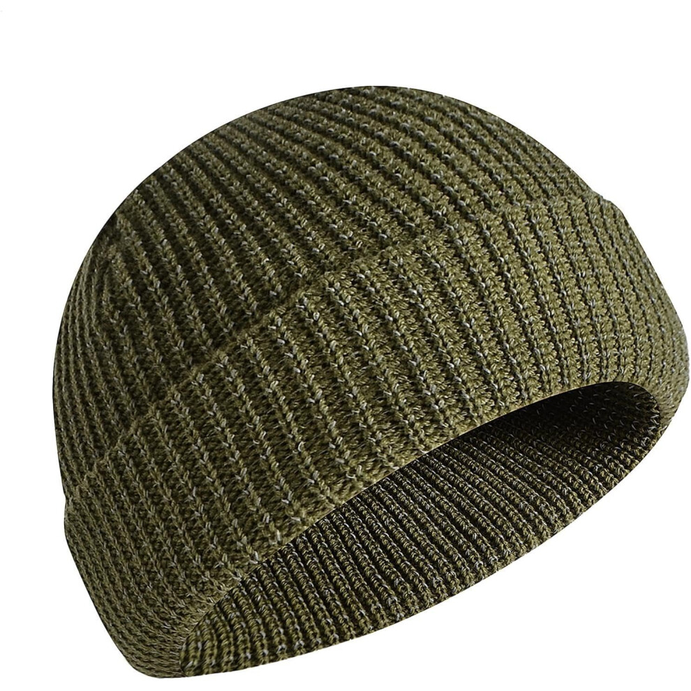(L, Army Green) Reflective Beanie - Winter Warm Reflective Running Beanie,Winter Warm Knit Hat Caps, Versatile High Visibility Beanie for Cyclists, Runners