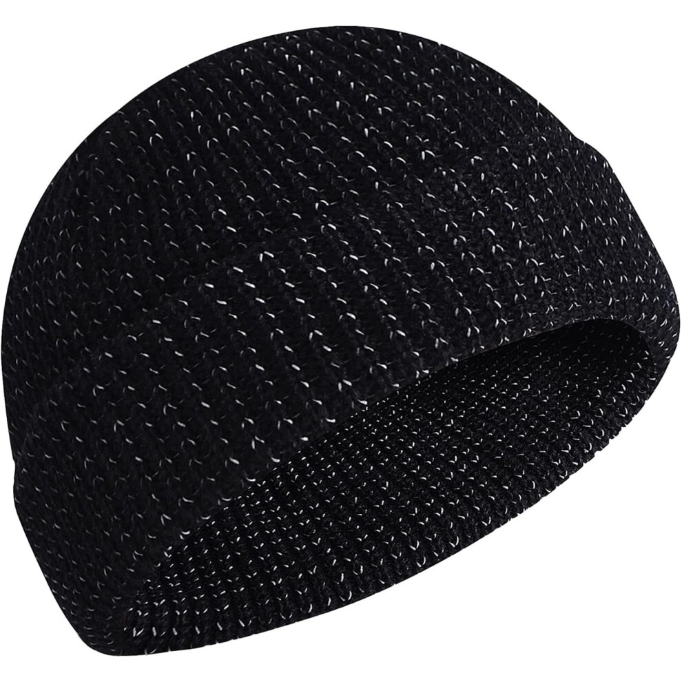 (L, ) Reflective Beanie - Winter Warm Reflective Running Beanie,Winter Warm Knit Hat Caps, Versatile High Visibility Beanie For Cyclists, Runners Black