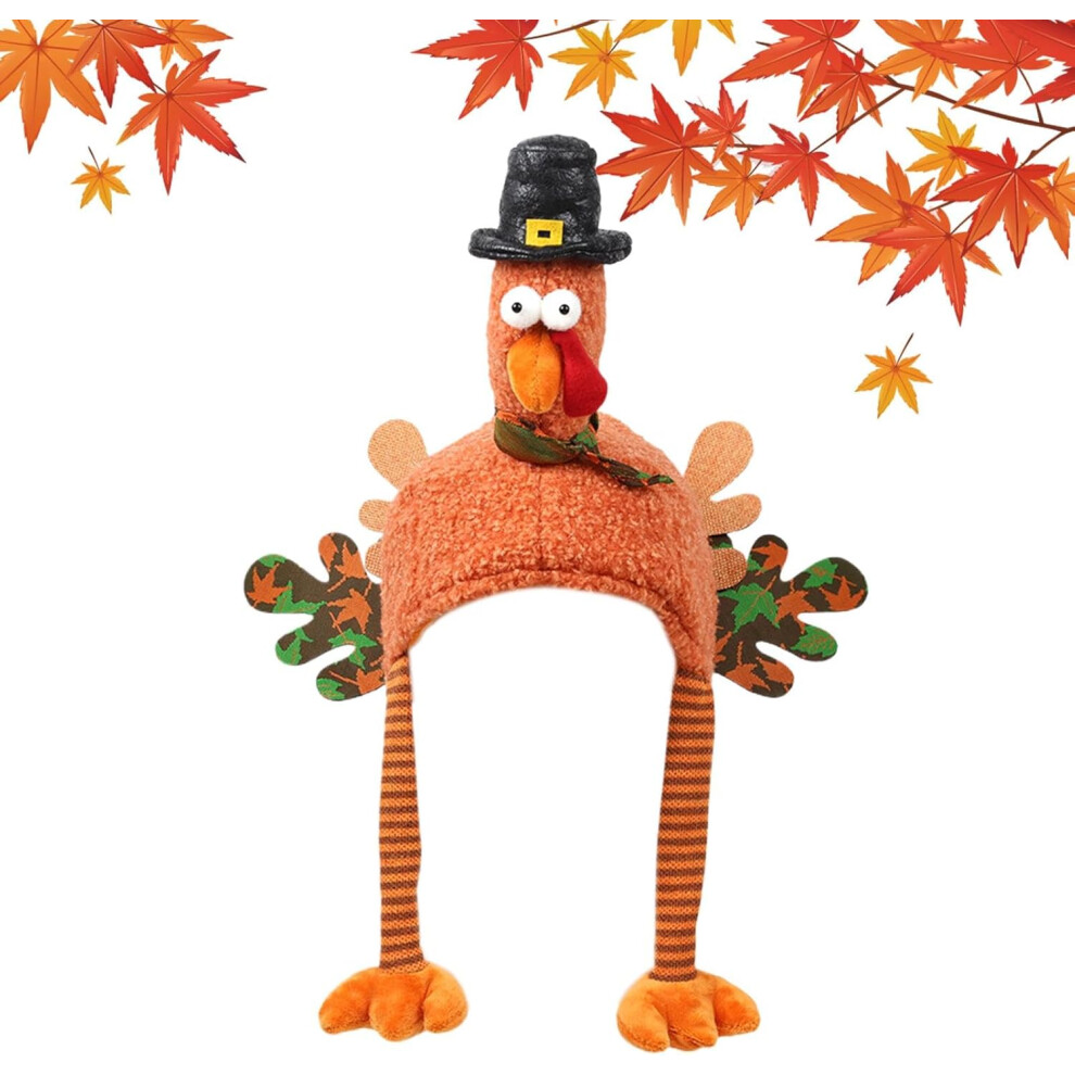 (Black) Christmas Turkey Hat,Chicken Hat Costume Turkey Long Legs Hat | Thanksgiving Decorations, Cartoon Plush Turkey Hat For Thanksgiving Holiday, F Black