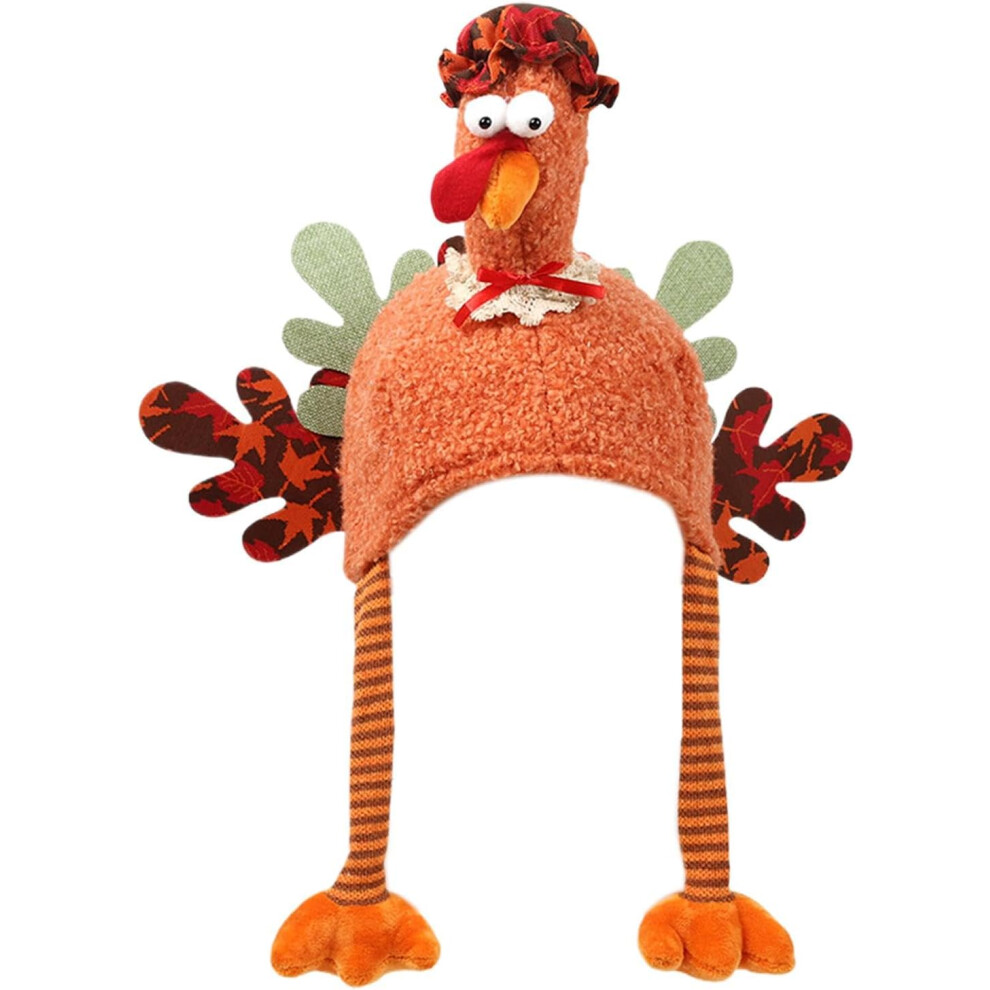(Orange1) Christmas Turkey Hat,Chicken Hat Costume Turkey Long Legs Hat | Thanksgiving Decorations, Cartoon Plush Turkey Hat for Thanksgiving Holiday,