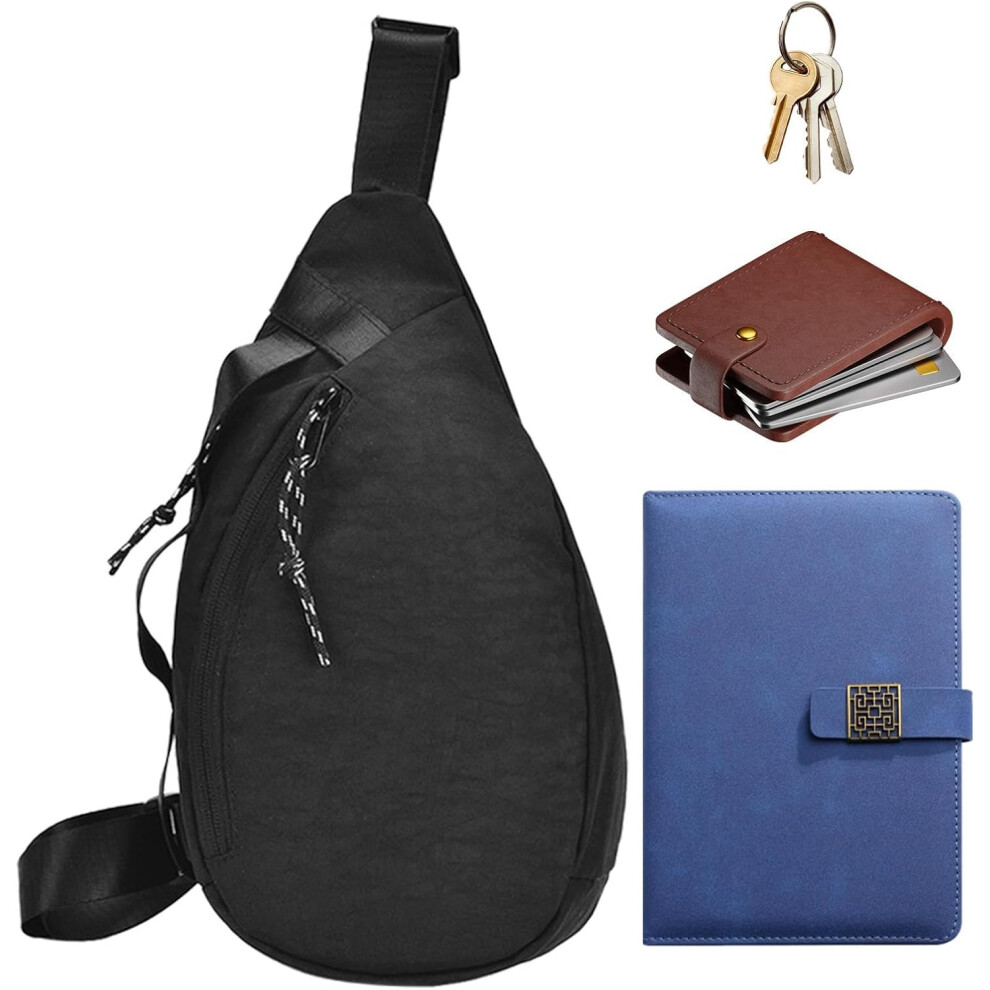 (Black) Men Chest Bag | Large Capacity Man Purse with Adjustable Straps - Running Belt Bag Fashion Phone Holder for Commuting Traveling