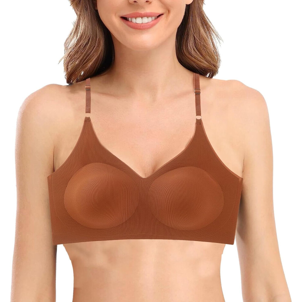 (L, 1) Wireless Bras For Women | Back Support Bras Push-Up Comfort Bra V-Neck Wireless Bra,Breathable Womens Bras, Supportive Non-Slip No Underw Orange