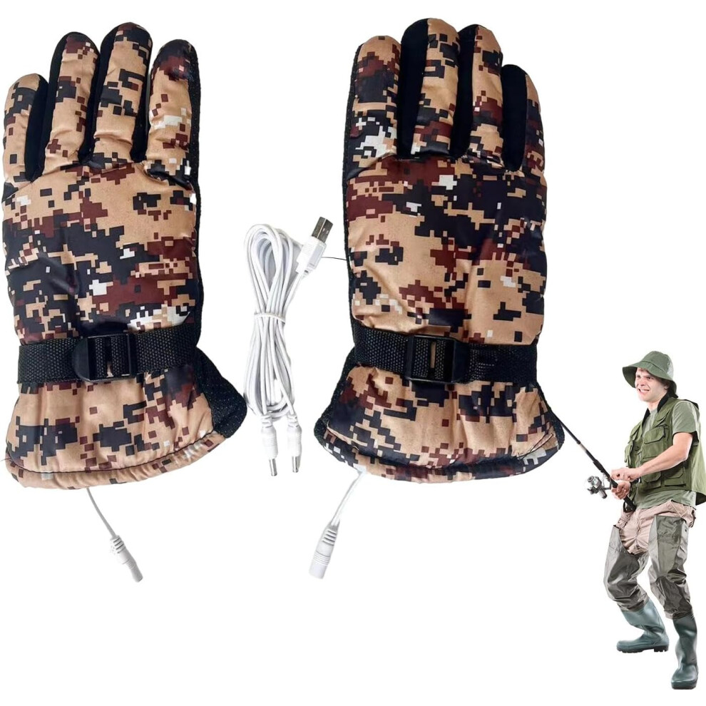 (B, Dark Coffee) Heating Gloves for Men | Snowboarding Gloves,USB Winter Touchscreen Warm Gloves, Hand Warmer Gloves, Waterproof Heated Gloves for Wom
