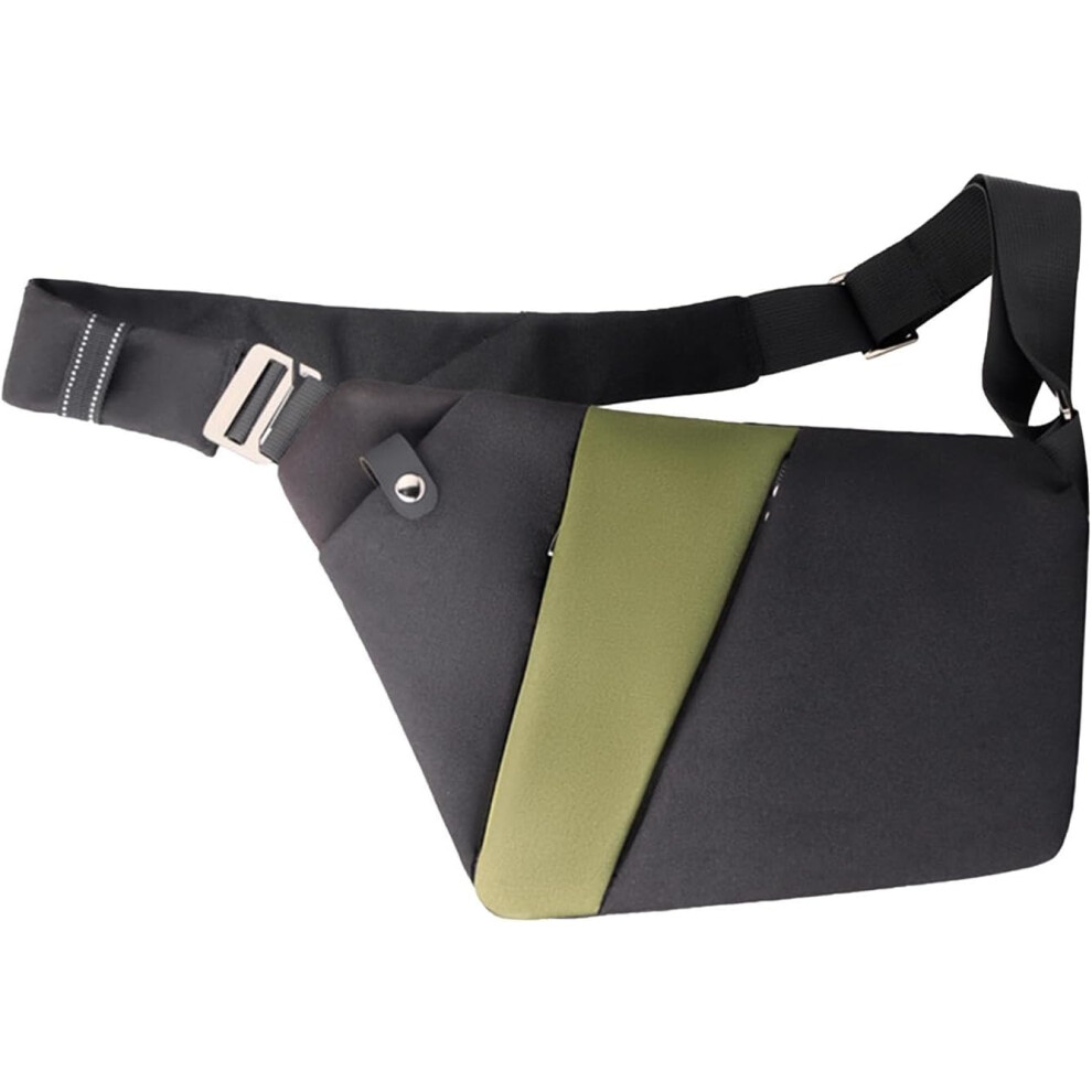 (F, Black With Green) Fanny Sling Bag For Men - Waterproof Sling Slim Carry Shoulder Pack - Casual Anti-Theft Fanny Bag For Daily Commute Outgoing Traveling Dates