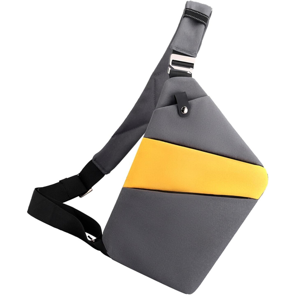 (E, Dark Gray With Yellow) Fanny Sling Bag For Men - Waterproof Sling Slim Carry Shoulder Pack - Casual Anti-Theft Fanny Bag For Daily Commute Outgoing Traveling Dates