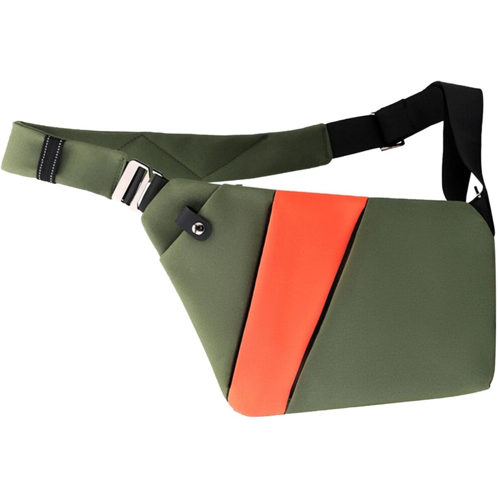 (E, Green With Orange) Fanny Sling Bag For Men - Waterproof Sling Slim Carry Shoulder Pack - Casual Anti-Theft Fanny Bag For Daily Commute Outgoing Traveling Dates