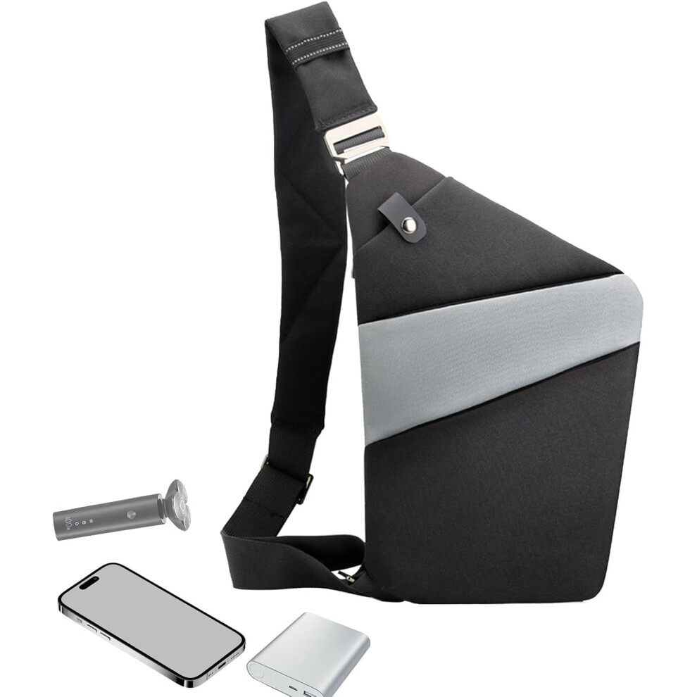 (F, Black With Gray) Fanny Sling Bag For Men - Waterproof Sling Slim Carry Shoulder Pack - Casual Anti-Theft Fanny Bag For Daily Commute Outgoing Traveling Dates