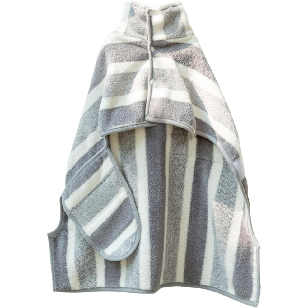 (L, Gray White Stripes) Dog Towel - Dog Grooming Bath Towel - Microfiber Wearable Absorbent Quick Dry Striped Blanket For Car Rides Home Puppy Beach Salon After Swim