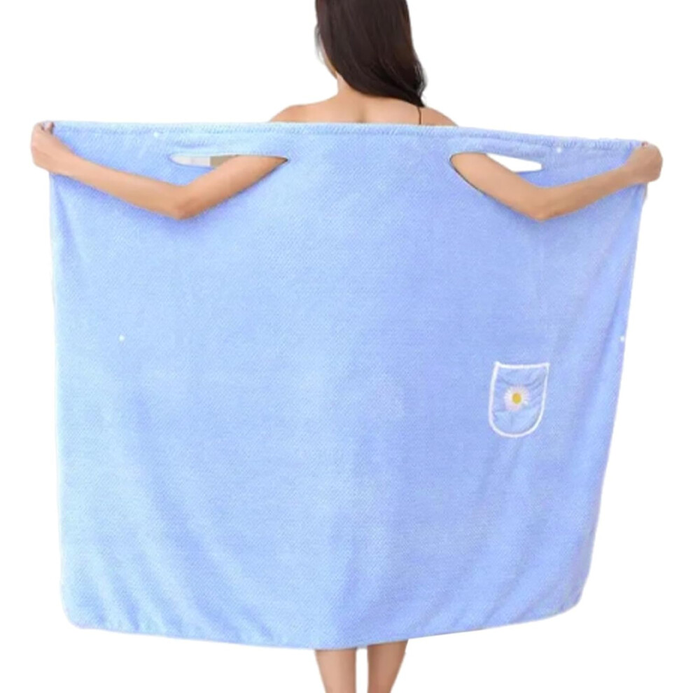 (Blue) Spa Wrap Towel for Women | Shower Bath Body Wrap Robe Absorbent - Bathrobe with Pocket Lightweight Quick Dry for Home Spa Travel