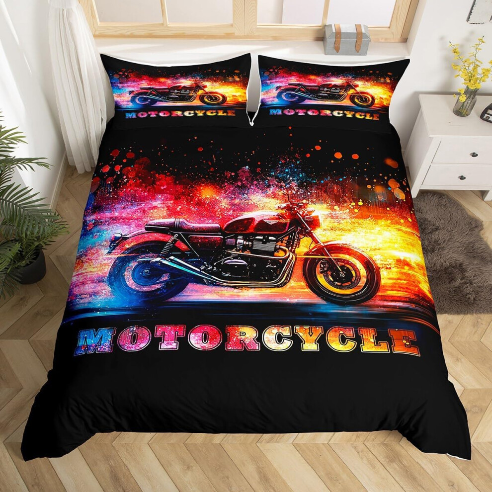 (Black Yellow, Double(No Comforter)) Homewish Dirt Bike Double Duvet Cover Boys Kids Motorcycle Biker Comforter Cover Tie Dye Glitter Motocross Rider
