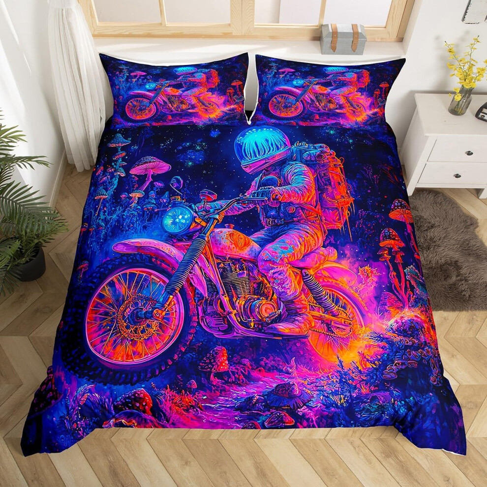 (Blue, Double(No Comforter)) Homewish Dirt Bike Double Duvet Cover Boys Kids Motorcycle Biker Comforter Cover Tie Dye Glitter Motocross Rider Bedding