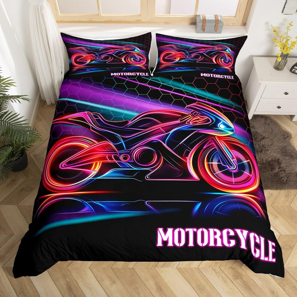(Green, Double(No Comforter)) Homewish Dirt Bike Double Duvet Cover Boys Kids Motorcycle Biker Comforter Cover Tie Dye Glitter Motocross Rider Bedding