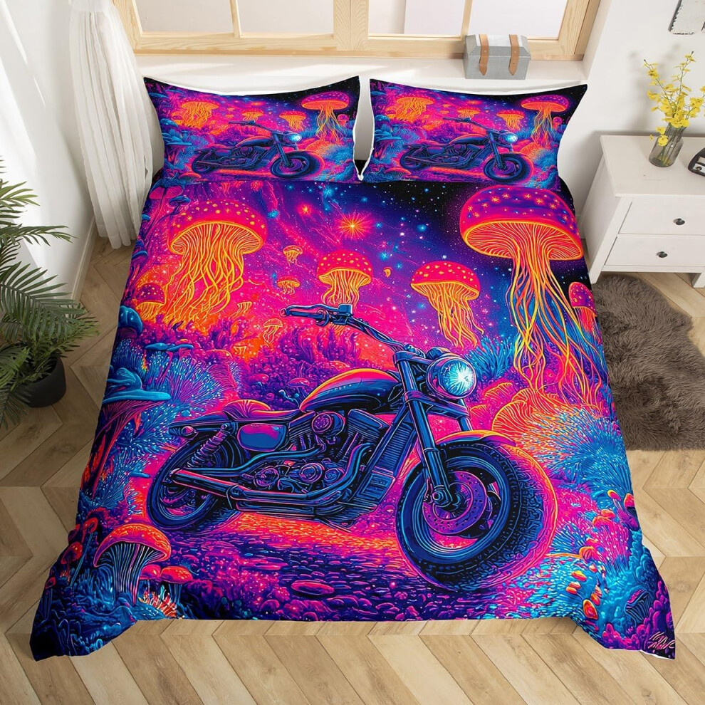 (Red Purple, Double(No Comforter)) Homewish Dirt Bike Double Duvet Cover Boys Kids Motorcycle Biker Comforter Cover Tie Dye Glitter Motocross Rider Be