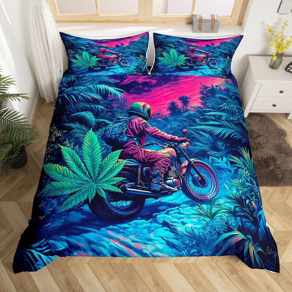 (Green, King(No Comforter)) Homewish Dirt Bike Double Duvet Cover Boys Kids Motorcycle Biker Comforter Cover Tie Dye Glitter Motocross Rider Bedding S