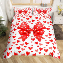 (White Red, King(No Comforter)) Love Heart Comforter Cover Romantic Themed Double Bedding Set for Adults Women Men Teens Cute Red Heart Print Duvet Cover Valentine'S Day Lover Bed Se