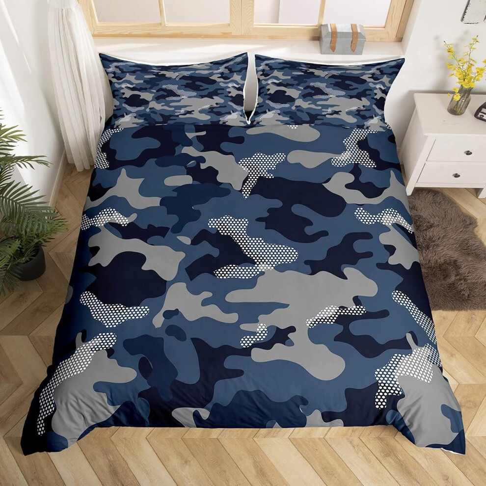 ((No Comforter)) Camouflage Comforter Cover Double Military Camo Bedding Set For Boys Teens Men,Army Navy Blue Grey Black Duvet Abstract Colorful Art Quilt 2 Pillow