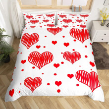 (Red White, Super King(No Comforter)) Love Heart Comforter Cover Romantic Themed Double Bedding Set for Adults Women Men Teens Cute Red Heart Print Duvet Cover Valentine'S Day Lover Bed Se