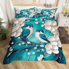 (Teal White, King(No Comforter)) Homewish Peacock Comforter Cover Double Teal Blue Peacock Feather Bedding Set Chic Exotic Floral Animal Duvet Cover Oil Painting Artwork Style Quilt C