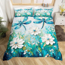 (Teal Blue White, Double(No Comforter)) Homewish Peacock Comforter Cover Double Teal Blue Peacock Feather Bedding Set Chic Exotic Floral Animal Duvet Cover Oil Painting Artwork Style Quilt C