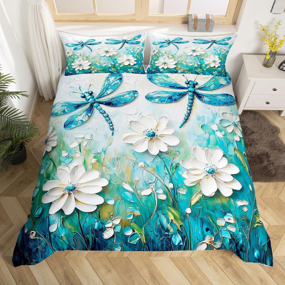 (Teal Blue White, Double(No Comforter)) Homewish Peacock Comforter Cover Double Teal Blue Peacock Feather Bedding Set Chic Exotic Floral Animal Duvet