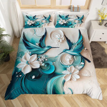 (White Teal, King(No Comforter)) Homewish Peacock Comforter Cover Double Teal Blue Peacock Feather Bedding Set Chic Exotic Floral Animal Duvet Cover Oil Painting Artwork Style Quilt C
