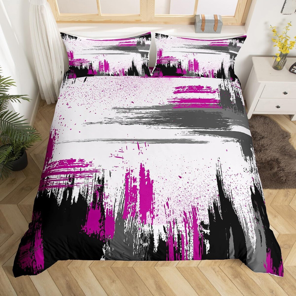(Purple, Double(No Comforter)) Homewish Yellow Black Grey Double Bedding Set for Boys Girls Kids,Abstract Oil Painting Duvet Cover,Watercolor Tie Dye Bed Set,Contemporary Graffiti