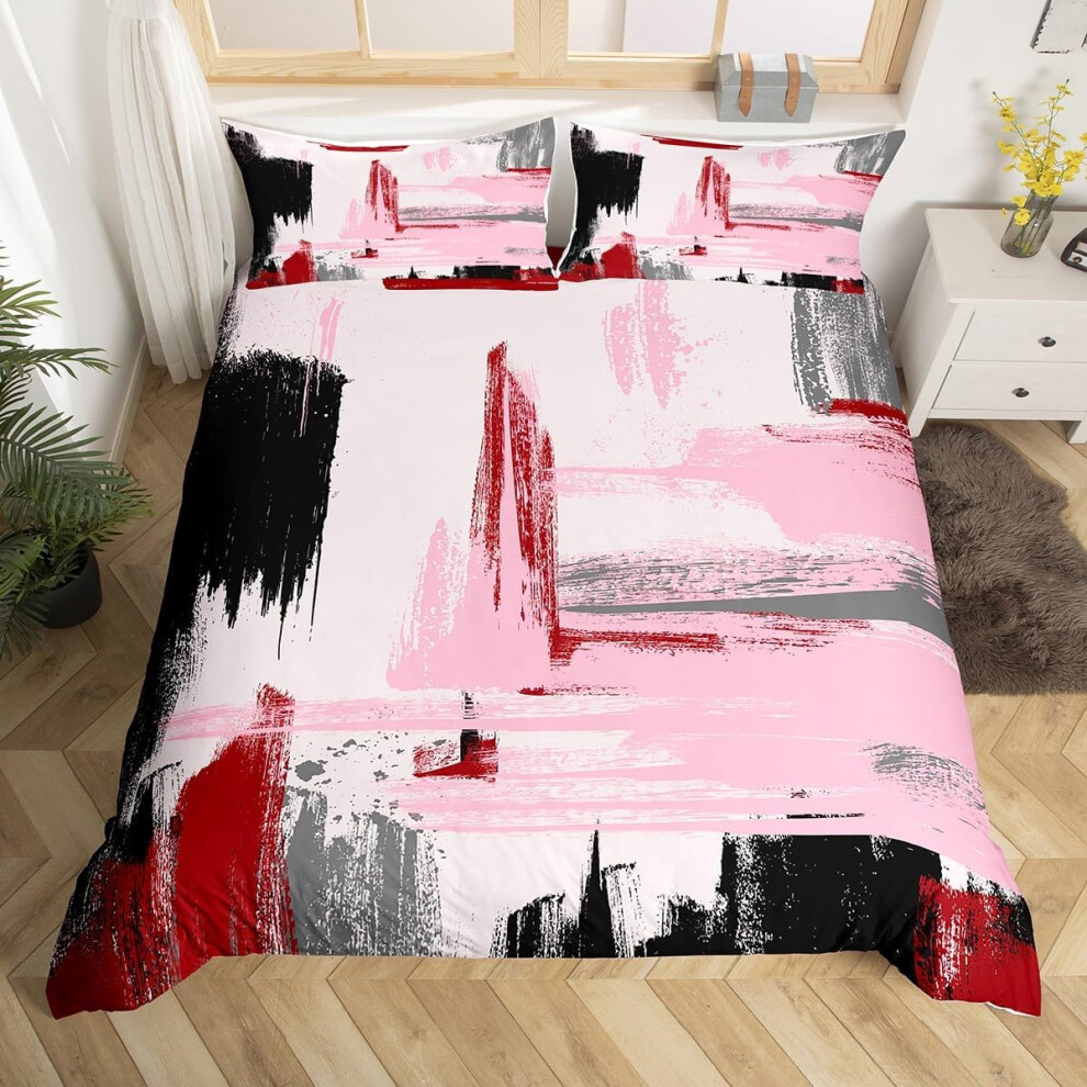 (Pink Black, Single(No Comforter)) Homewish Yellow Black Grey Double Bedding Set for Boys Girls Kids,Abstract Oil Painting Duvet Cover,Watercolor Tie Dye Bed Set,Contemporary Graffiti