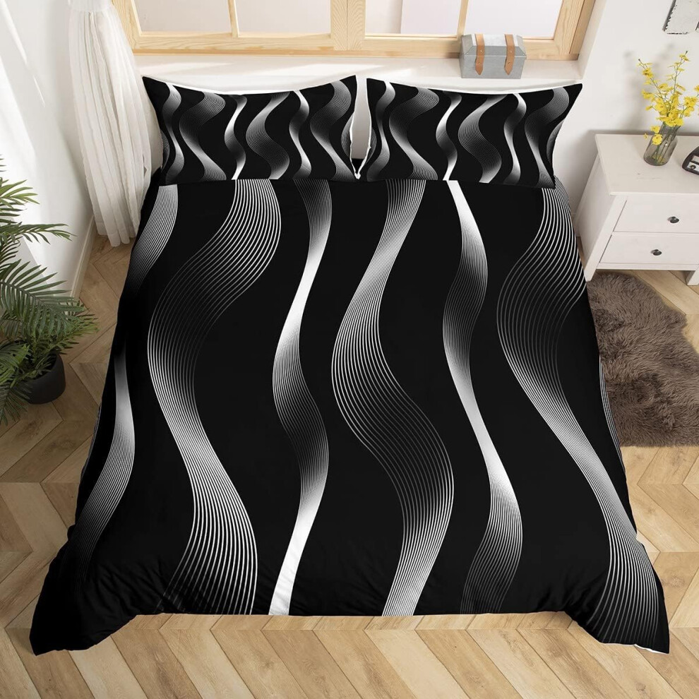 (Multi 07, Double(No Comforter)) Teal Striped Bedding Set, Ombre Stripes Duvet Cover Double for Kids Teens Adult Women, Geometric Lines Comforter Cover Aesthetic Gradient Bedspread