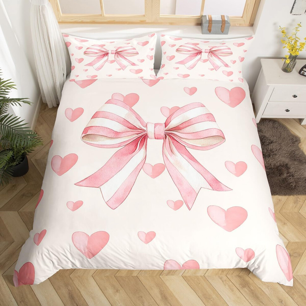 (Beige Pink, Double(No Comforter)) Homewish Kids Cute Bow Duvet Cover Double Kawaii Pink Bowknot Comforter Cover Butterfly Knot Princess Style Bedding
