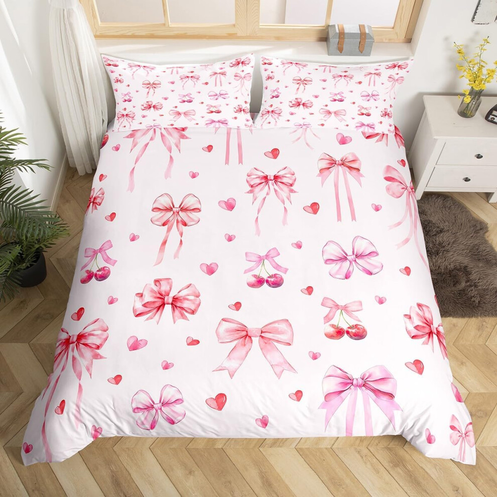 (Hot Pink Red, Double(No Comforter)) Homewish Kids Cute Bow Duvet Cover Double Kawaii Pink Bowknot Comforter Cover Butterfly Knot Princess Style Beddi