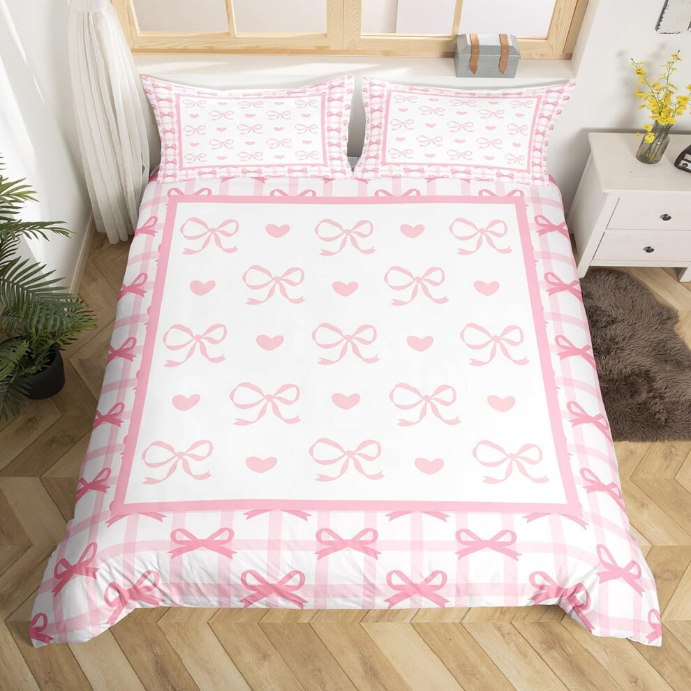 (Peach Pink White, Double(No Comforter)) Homewish Kids Cute Bow Duvet Cover Double Kawaii Pink Bowknot Comforter Cover Butterfly Knot Princess Style B