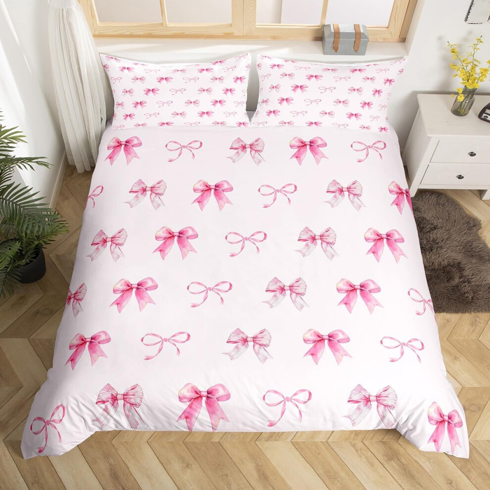 (Light Pink, Double(No Comforter)) Homewish Kids Cute Bow Duvet Cover Double Kawaii Pink Bowknot Comforter Cover Butterfly Knot Princess Style Bedding