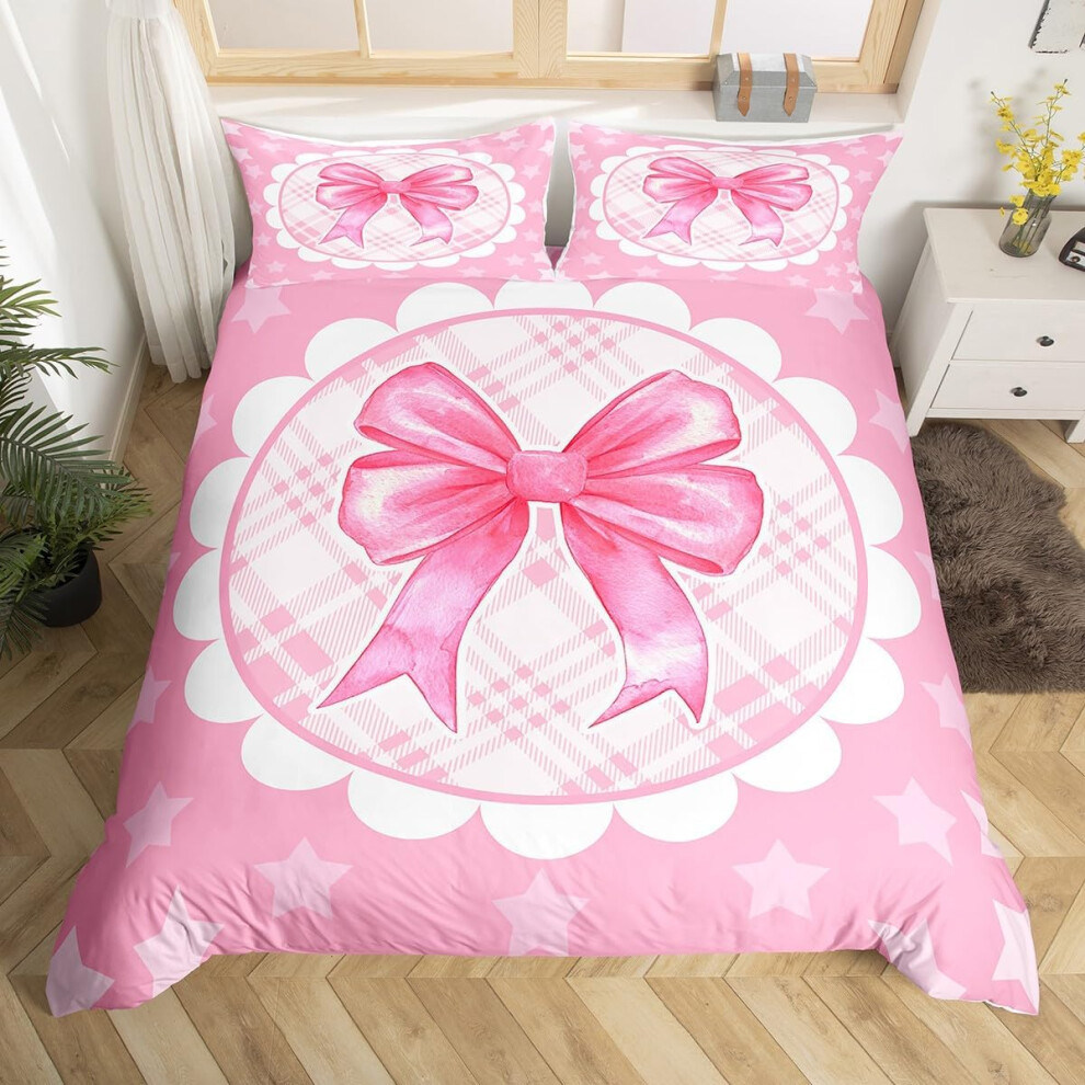 (Pink and White, Double(No Comforter)) Homewish Kids Cute Bow Duvet Cover Double Kawaii Pink Bowknot Comforter Cover Butterfly Knot Princess Style Bed