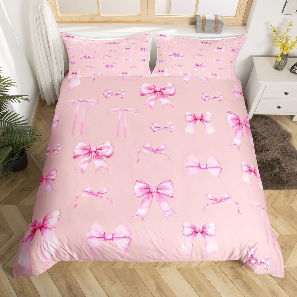 (Rose Pink, Double(No Comforter)) Homewish Kids Cute Bow Duvet Cover Double Kawaii Pink Bowknot Comforter Cover Butterfly Knot Princess Style Bedding
