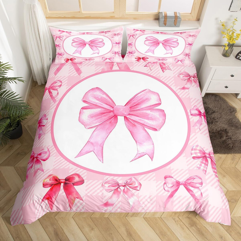 (Red Pink White, King(No Comforter)) Homewish Kids Cute Bow Duvet Cover Double Kawaii Pink Bowknot Comforter Cover Butterfly Knot Princess Style Beddi