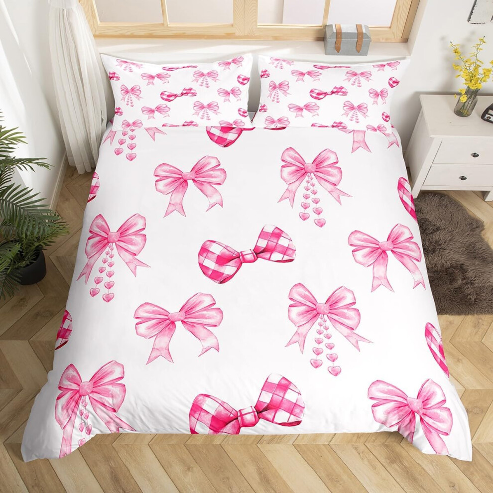 (White and Pink, King(No Comforter)) Homewish Kids Cute Bow Duvet Cover Double Kawaii Pink Bowknot Comforter Cover Butterfly Knot Princess Style Beddi