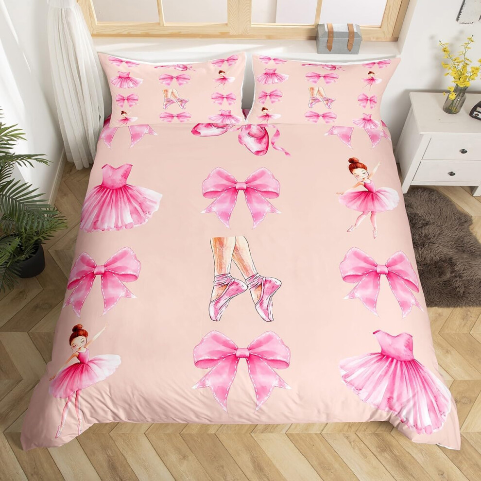 (Coral Pink, Single(No Comforter)) Homewish Kids Cute Bow Duvet Cover Double Kawaii Pink Bowknot Comforter Cover Butterfly Knot Princess Style Bedding
