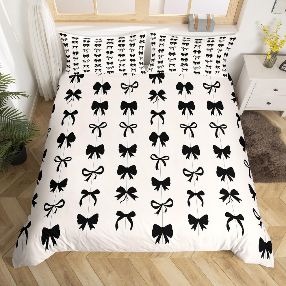 (Beige Black Grey, Super King(No Comforter)) Homewish Kids Cute Bow Duvet Cover Double Kawaii Pink Bowknot Comforter Cover Butterfly Knot Princess Sty