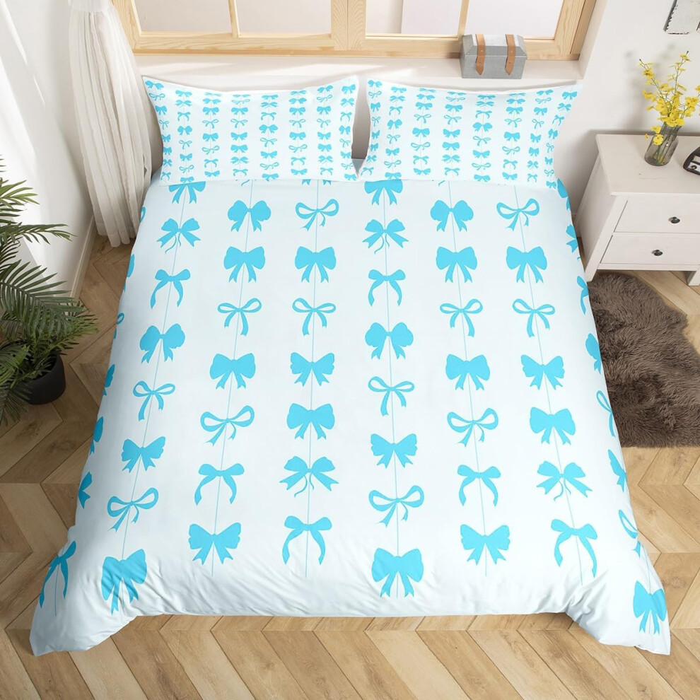 (Sky Blue, Super King(No Comforter)) Homewish Kids Cute Bow Duvet Cover Double Kawaii Pink Bowknot Comforter Cover Butterfly Knot Princess Style Beddi