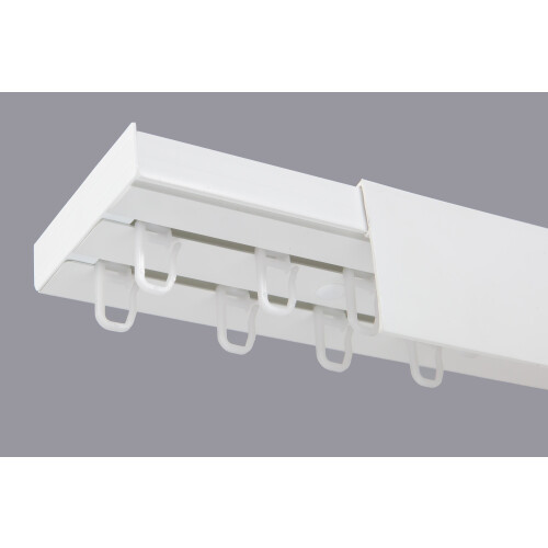 (200 cm, HOOKS) Double Curtain Rail Track PCV Ceiling SET with HOOKS or CLIPS + WHITE COVER