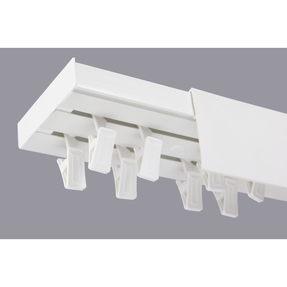 (360 cm, CLIPS) Double Curtain Rail Track PCV Ceiling SET with HOOKS or CLIPS + WHITE COVER