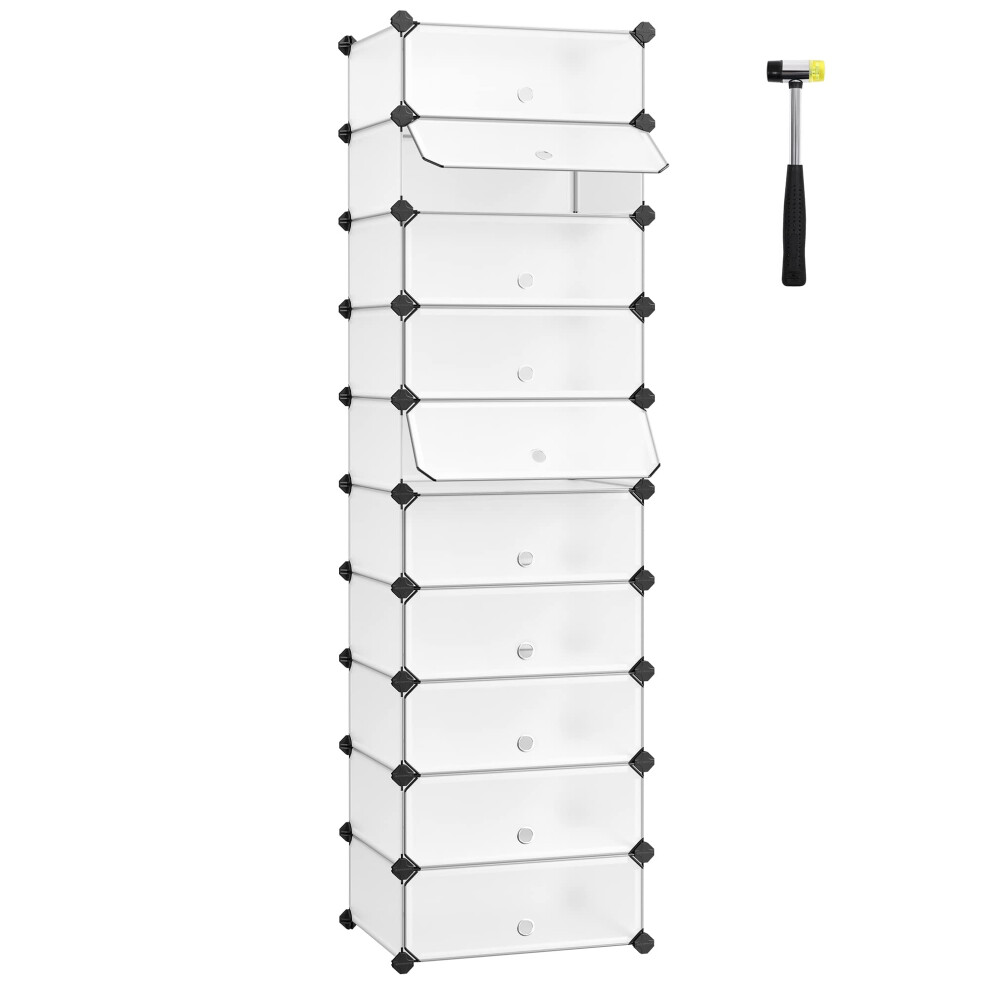 Songmics Scarpiera A 10 Scomparti, Scaffale Componibile In Plastica, Armadietto Portascarpe Fai Da Te Con Ante E Martelletto, Mobiletto Porta Scarpe,