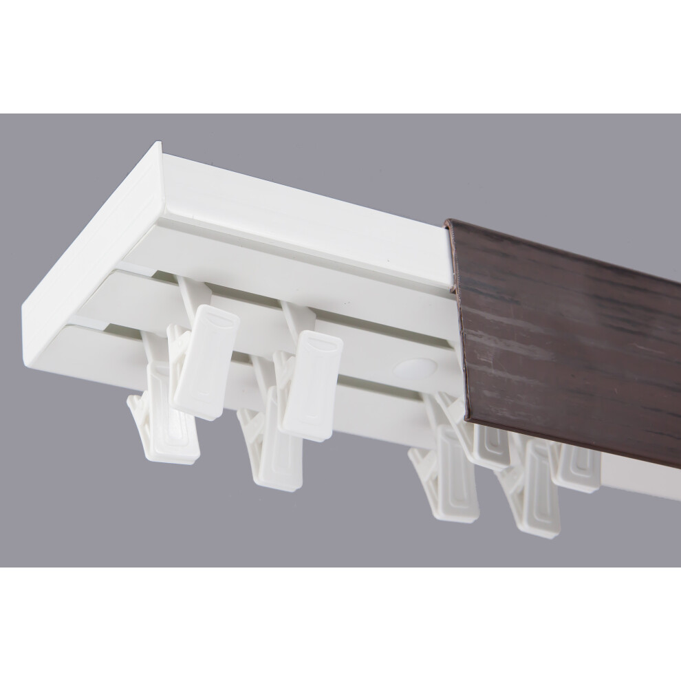 (180 cm, CLIPS) Double Curtain Rail Track PCV Ceiling SET with HOOKS or CLIPS + WENGE COVER-image-OPC-PGQ5H5Z-NEW