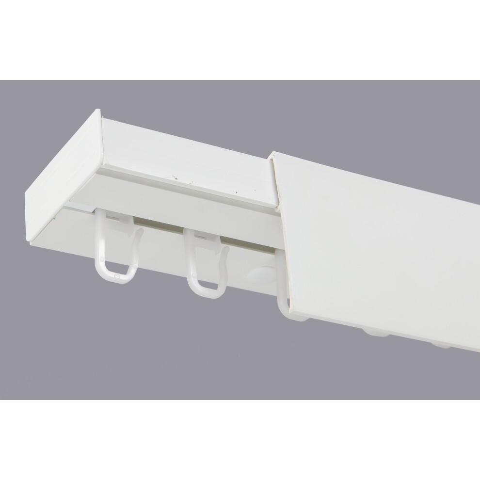 (400 cm, HOOKS) Single Curtain Rail Track PCV Ceiling SET with HOOKS or CLIPS + WHITE COVER