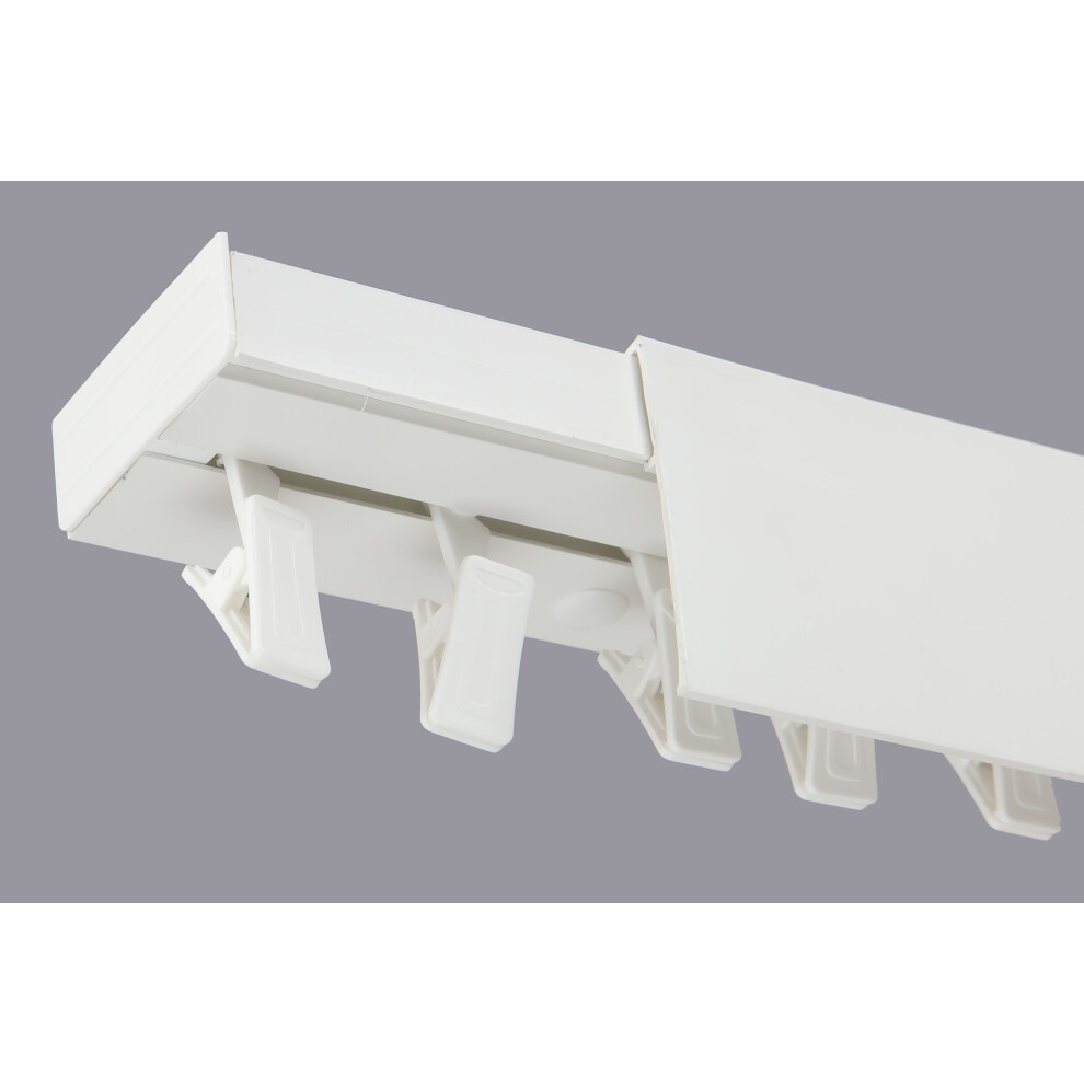 (300 cm, CLIPS) Single Curtain Rail Track PCV Ceiling SET with HOOKS or CLIPS + WHITE COVER