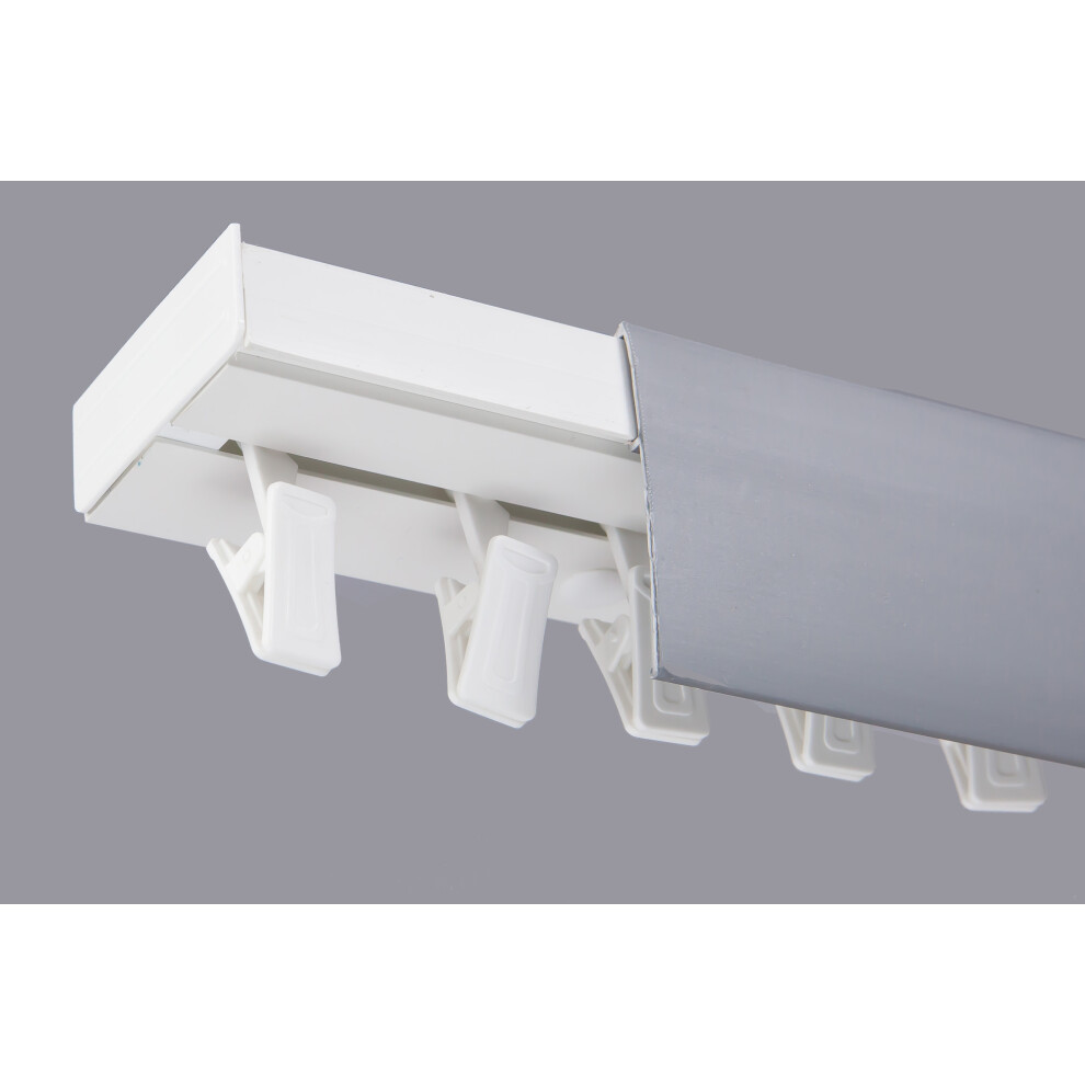 (200 cm, CLIPS) Single Curtain Rail Track PCV Ceiling SET with HOOKS or CLIPS + SILVER COVER-image-OPC-PGQ5H7W-NEW