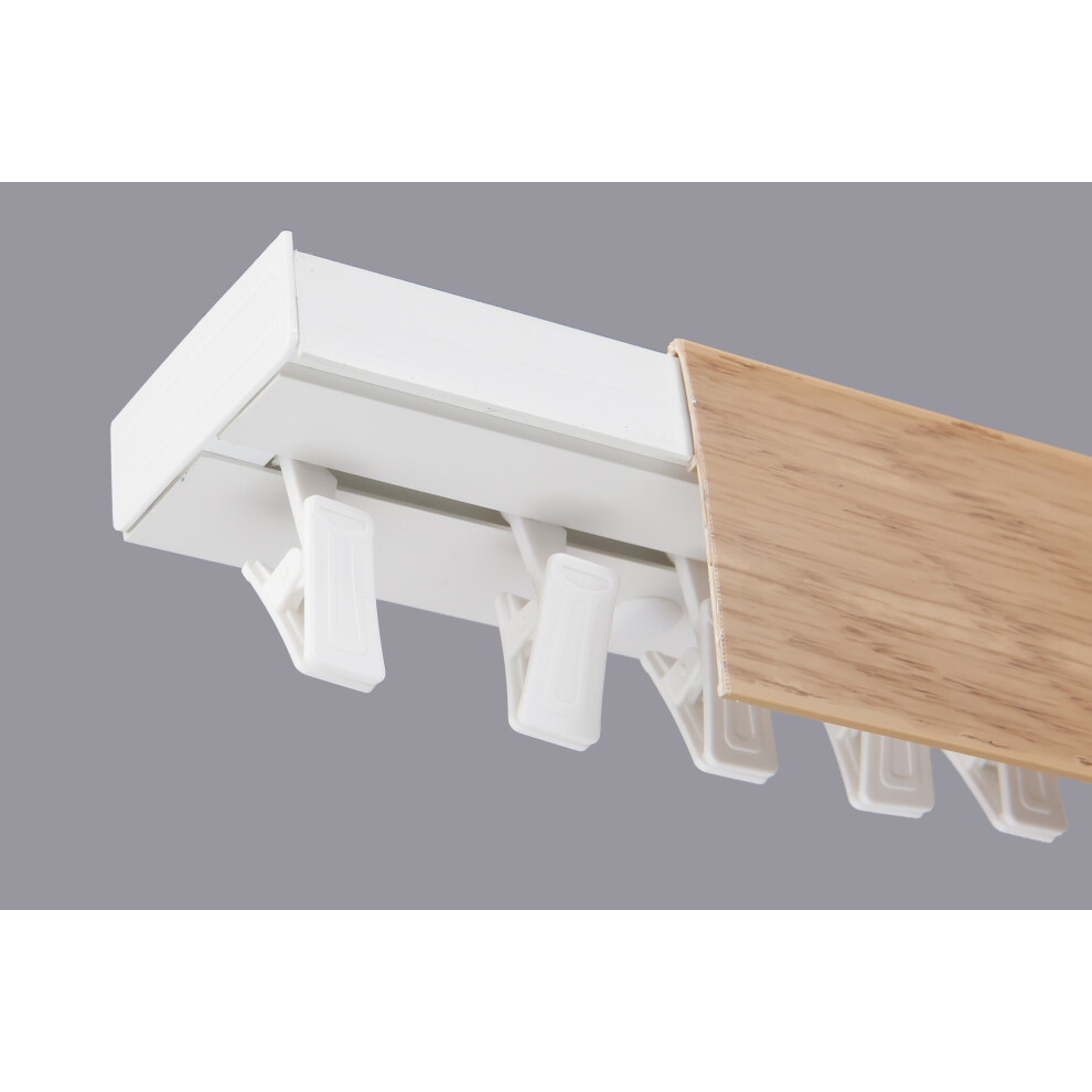 (120 cm, CLIPS) Single Curtain Rail Track PCV Ceiling SET with HOOKS or CLIPS + LIGHT OAK COVER-image-OPC-PGQ5HDM-NEW