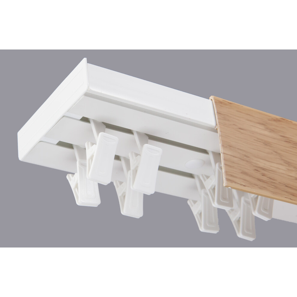 (400 cm, CLIPS) Double Curtain Rail Track PCV Ceiling SET with HOOKS or CLIPS + LIGHT OAK COVER-image-OPC-PGQ5HG8-NEW