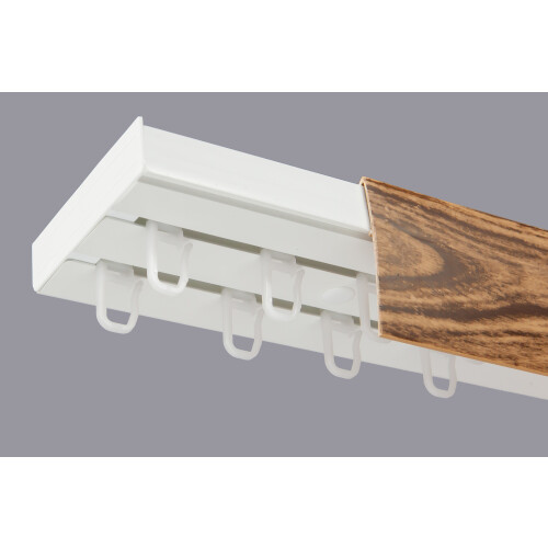 (200 cm, HOOKS) Double Curtain Rail Track PCV Ceiling SET with HOOKS or CLIPS + OAK COVER