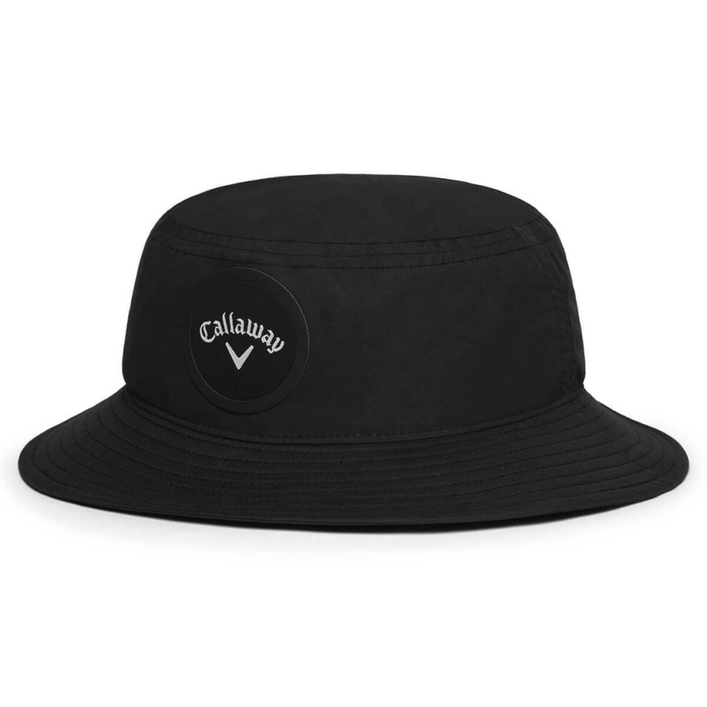 (One Size, Caviar) Callaway Golf Mens 2025 Aqua Dry Waterproof One Size Versatile Logo Bucket Hat